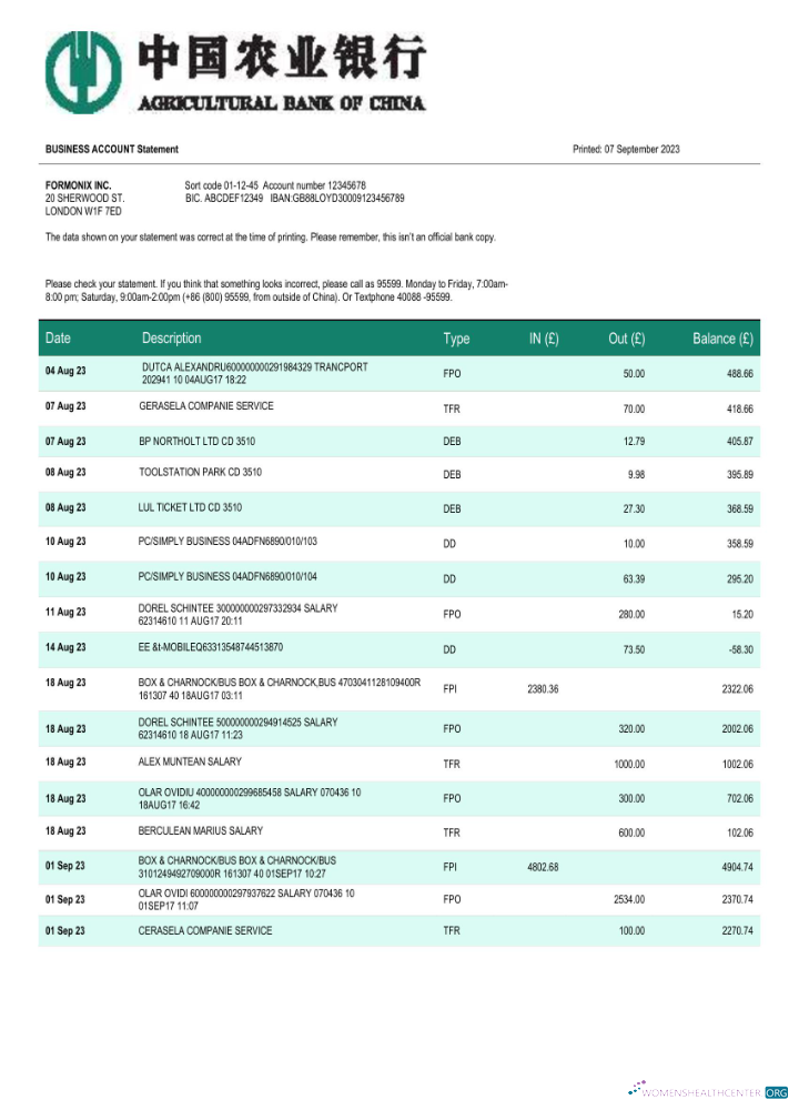 Download Agricultural bank of China business account statement Word and PDF template Photoshop template
